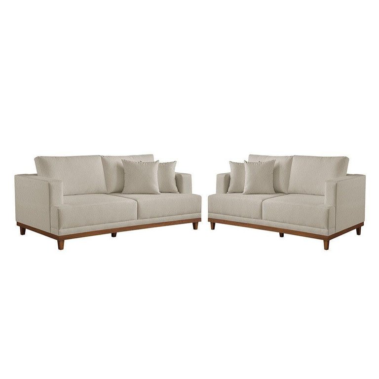 Conjunto Sofás 2 e 3 Lugares Fixo Linho M-175 Martins Creme Conjunto Sofás 2 e 3 Lugares Fixo Linho M-175 Martins Creme