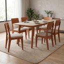 Ver imagem 1 de Mesa Jantar 1,60m x 0,90m Retangular Pés Retrô com 6 Cadeiras Assento Estofado 100% MDF Dalla