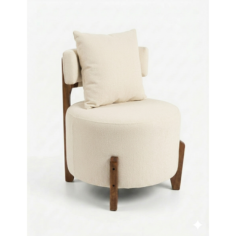 Poltrona Organica Decorativa Redonda com Almofada Pés Thor Madeira Maciça Premium Suede Bege