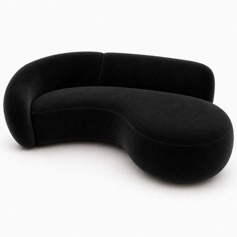 Sofá Zah 240 cm 4 Lugares Luxo Orgânico Curvo Bouclé Premium:Veludo Preto