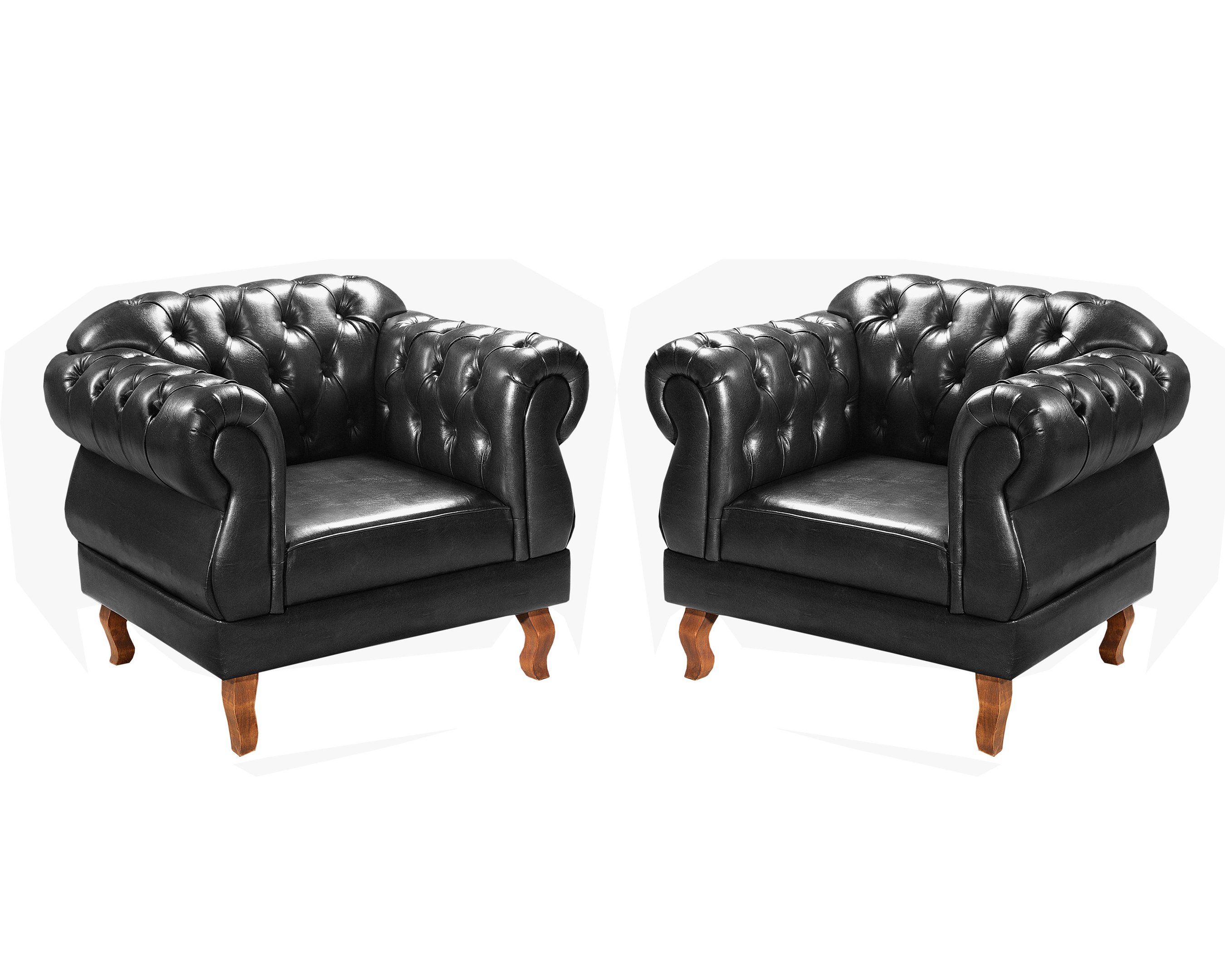 Conjunto Sofá Chesterfield 2 lugares Com 2 Poltronas Duquesa - Couríssimo Preto - 7