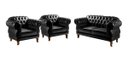 Ver imagem 1 de Conjunto Sofá Chesterfield 2 lugares Com 2 Poltronas Duquesa - Couríssimo Preto