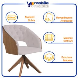 Poltrona Decorativa Giratória Núbia para Sala de Estar Veludo Bege - Mobília Mobília - 5