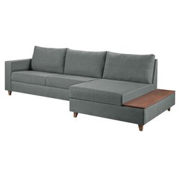 Sofá Fixo com Chaise Milão Cinza 2,58cm Pés Madeira - 1