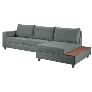 Sofá Fixo com Chaise Milão Cinza 2,58cm Pés Madeira