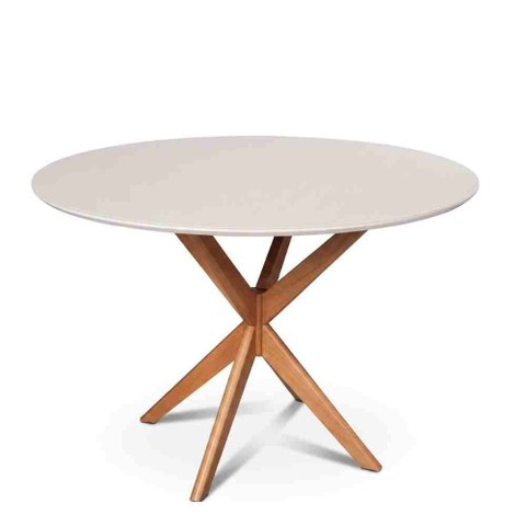 Mesa de Jantar Yara Redonda Tampo Laqueado com Vidro 120cm:off White