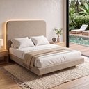 Ver imagem 1 de Cama Box Base King com Cabeceira Zaya 193x203 Flutuante Japonesa Bouclê Capuccino - Desk Design