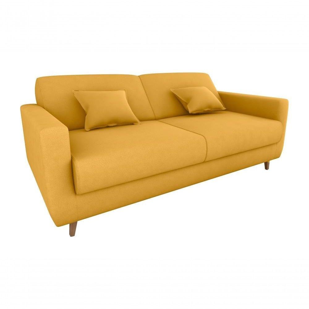 Sofá Cama Emília 2 Lugares 190cm Veludo Amarelo Matrix - 3