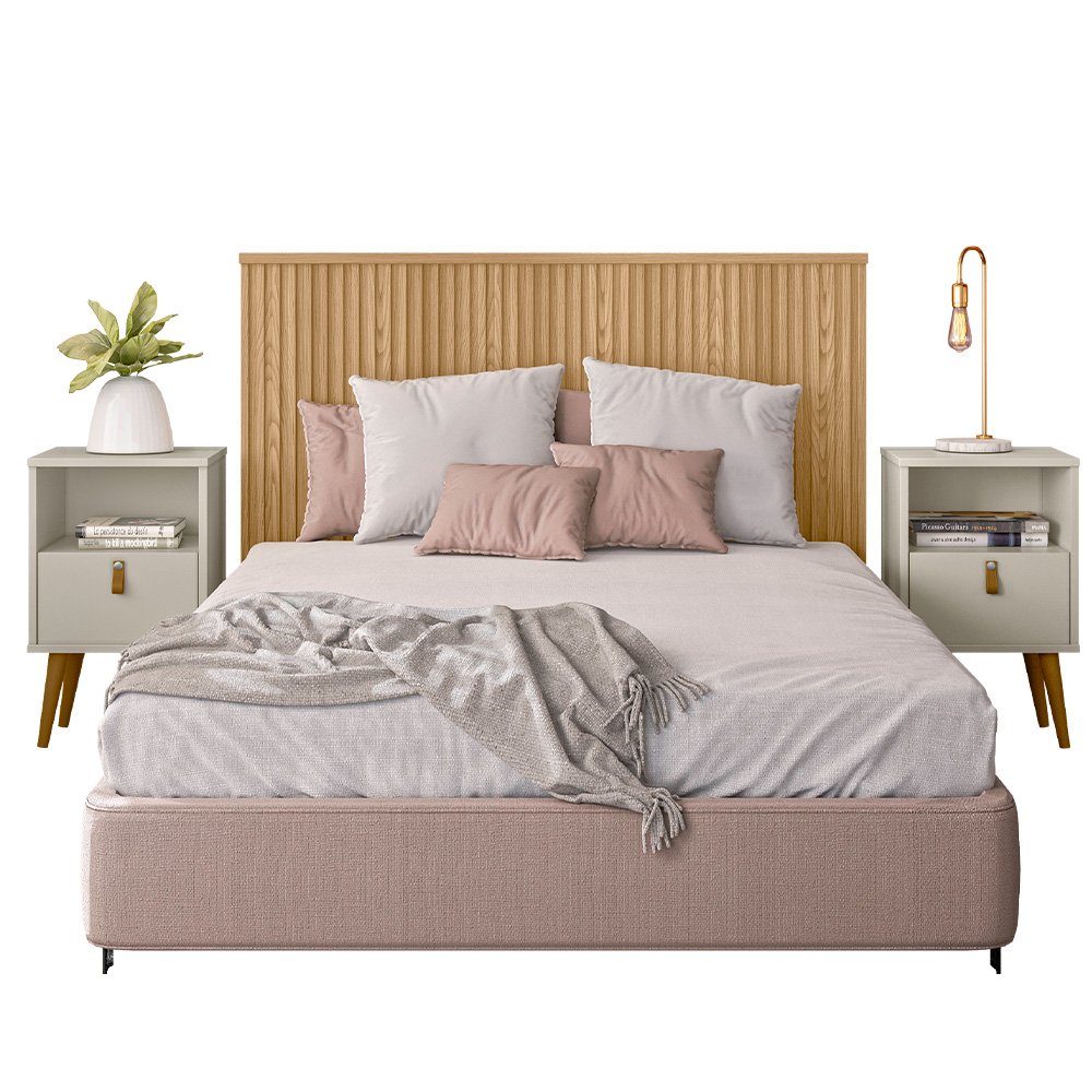 Cabeceira de Madeira Ripada Cama Box Casal 140 cm Angelina L05 Carvalho - Lyam Decor - 7