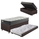 Ver imagem 1 de Bicama Box Baú Viúva 120x203 Courino Linho Marrom com Colchão Adapto Molas Ensacadas Ecoflex