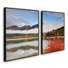 QUADROS DECORATIVOS PAISAGEM OUTONO MONTANHAS LAGO E NEVE:Preta - 1