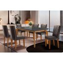 Ver imagem 1 de Sala de Jantar Completa Londrina C- Tampo Madeirado Vidro Canto Curvo 180x90cm e 6 Cadeiras Londrina