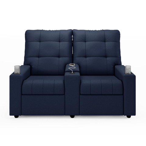 Poltrona do Papai Reclinável Sala de Cinema 2 Lugares Manual Baú Usb Pu Azul