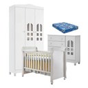 Ver imagem 1 de Quarto de Bebê New Selena 3 Portas com Cômoda Selena e Berço Mirelle Branco Brilho e Colchão