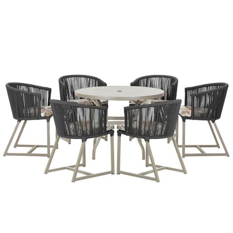 Mesa e 6 Cadeiras de Jantar Noronha Fendi E6 Trama Original Preto