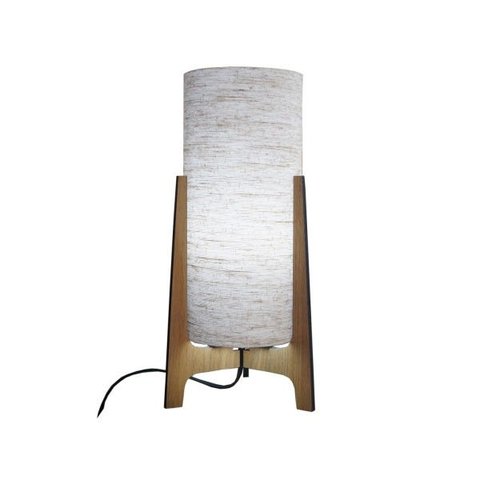 Abajur Luminária de Mesa Modelo Tripé Madeira e Cúpula Tecido Linho 32cm x 15cm