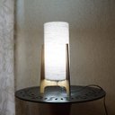 Ver imagem 4 de Abajur Luminária de Mesa Modelo Tripé Madeira e Cúpula Tecido Linho 32cm x 15cm