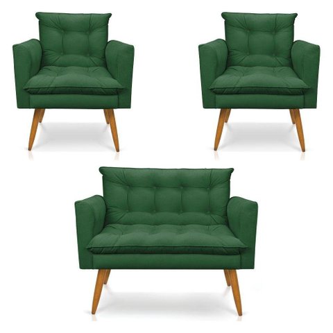 Kit 2 Poltronas E Namoradeira 2 Lugares Olivia Suede Verde