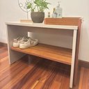 Ver imagem 3 de Sapateira Banco para Hall de Entrada com Prateleira Ripada Londres Off White/freijó - Lh Móveis