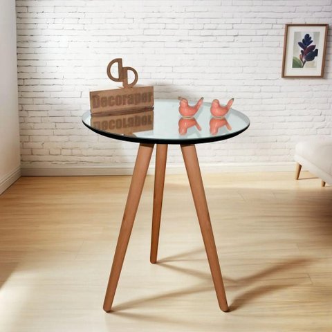 Mesa de Canto Redondo MDF Madeira Maciça 50cm Preto Decoraper