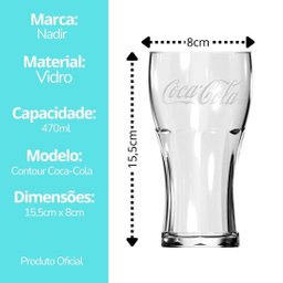 Jogo 4 Copos Coca-cola Vidro Transparente Contour 470ml - Nadir - 6