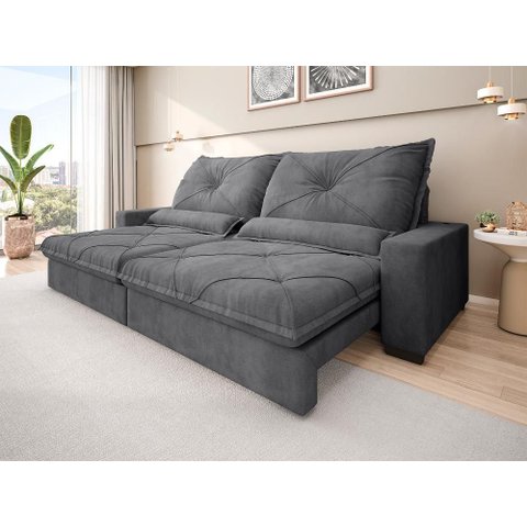 Sofá Retrátil e Reclinável 2,80m Vogue Linho Soft - Netsofas - Grafite