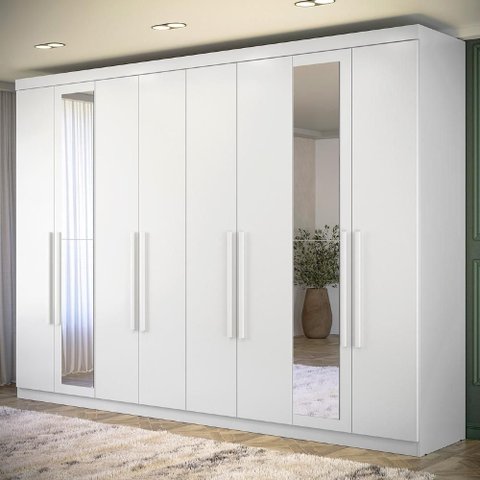 Guarda Roupa Casal 239cm 8 Portas 4 Gavetas com Espelho Vortex Branco S01 - Mpozenato
