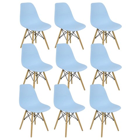 Kit 9 Cadeiras Charles Eames Eiffel Wood Design Azul Claro Azul Claro