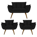 Ver imagem 1 de Conjunto Namoradeira Com 2 Poltronas Sala de Estar Opala Suede Preto - LM DECOR