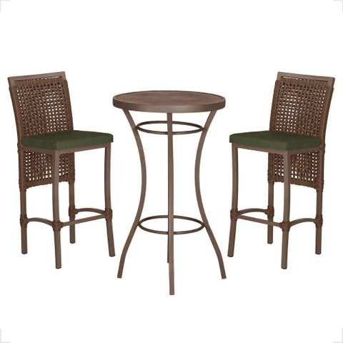 Mesa Bistro e 2 Banquetas Roma Marrom Corda Náutica 13 Marrom