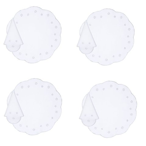 Jogo Americano e Guardanapo Bordado (4) Branco 45cm Flor Rafimex