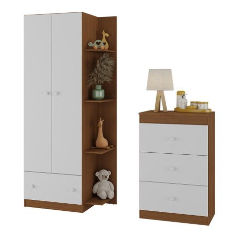 Guarda-roupas 2 Portas 1 Gaveta com Cômoda 3 Gavetas Multimóveis Mp4243 Madeirado/branco
