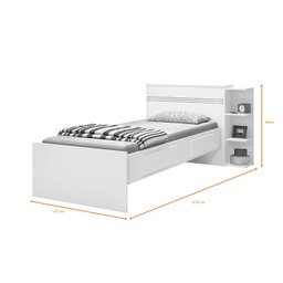 Cama Solteiro com Baú 2 Gavetas e 3 Nichos Jade Branco - 4