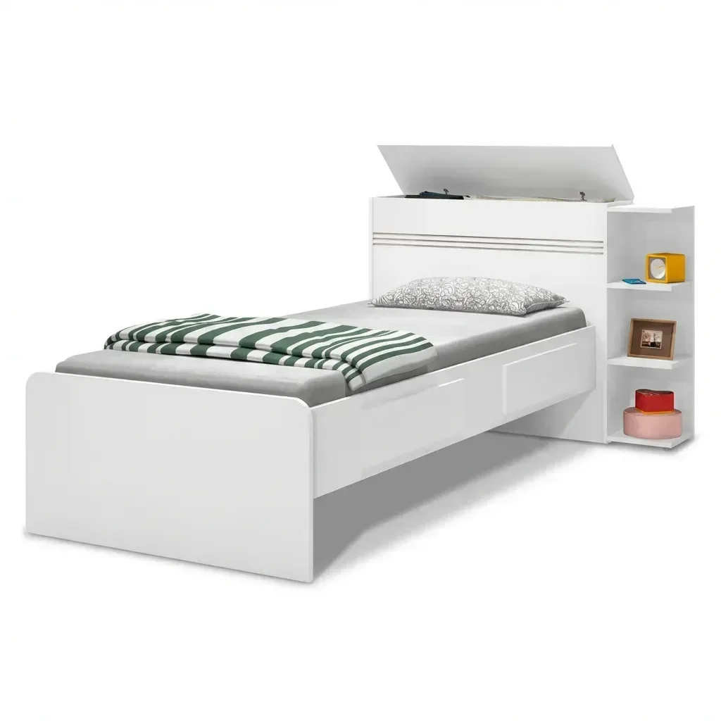 Ver imagem 5 de Cama Solteiro com Baú 2 Gavetas e 3 Nichos Jade Branco