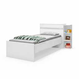 Cama Solteiro com Baú 2 Gavetas e 3 Nichos Jade Branco - 3