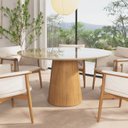 Ver imagem 2 de Mesa de Jantar Redonda 150cm Scandi 8 Lugares Base Mel Tampo Mdf e Vidro Off White