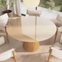 Ver imagem 3 de Mesa de Jantar Redonda 150cm Scandi 8 Lugares Base Mel Tampo Mdf e Vidro Off White