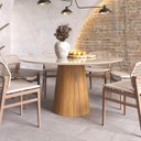 Ver imagem 4 de Mesa de Jantar Redonda 150cm Scandi 8 Lugares Base Mel Tampo Mdf e Vidro Off White