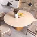 Ver imagem 5 de Mesa de Jantar Redonda 150cm Scandi 8 Lugares Base Mel Tampo Mdf e Vidro Off White