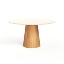 Ver imagem 1 de Mesa de Jantar Redonda 150cm Scandi 8 Lugares Base Mel Tampo Mdf e Vidro Off White