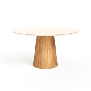 Mesa de Jantar Redonda 150cm Scandi 8 Lugares Base Mel Tampo Mdf e Vidro Off White