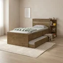Ver imagem 1 de Cama Solteiro com Baú 2 Gavetas e 3 Nichos Jade Marrom