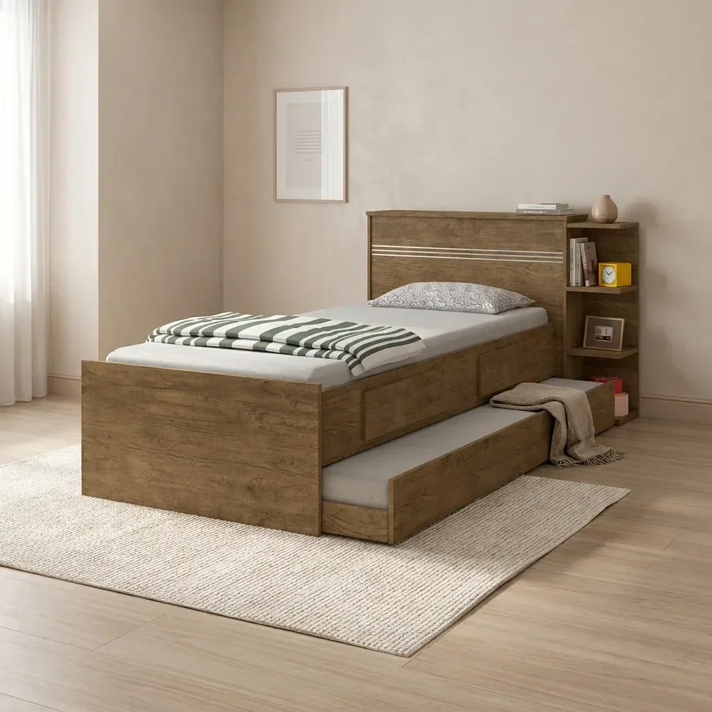 Cama Solteiro com Baú 2 Gavetas e 3 Nichos Jade Marrom - 2 Cama Solteiro com Baú 2 Gavetas e 3 Nichos Jade Marrom - 2