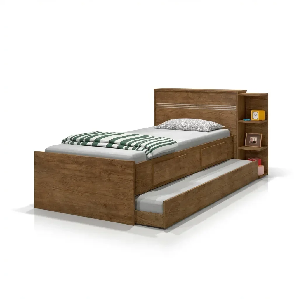 Ver imagem 5 de Cama Solteiro com Baú 2 Gavetas e 3 Nichos Jade Marrom