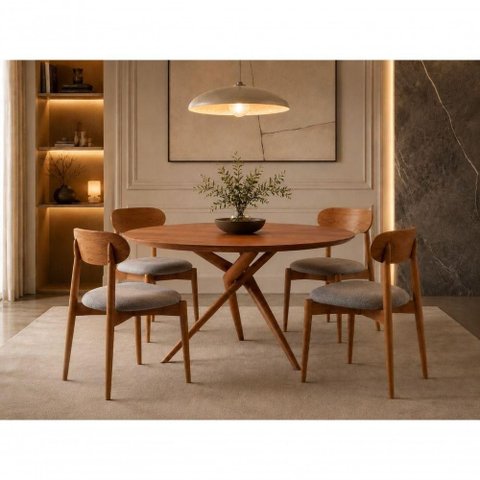 Sala de Jantar Torino 4 Lugares Tampo em MDF com Estrutura em Madeira Maciça Cinamomo 120cm