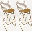 Ver imagem 1 de Kit 2 Banquetas para Cozinha média Bertoia cor Dourado fosco assento cor caramelo altura 60cm -