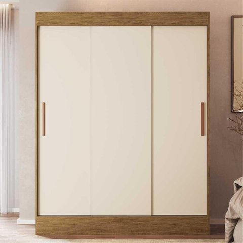 Guarda-Roupa 3 Portas Correr 2 Gavetas Flórida Multimóveis VCR4142 Nogueira/Off White