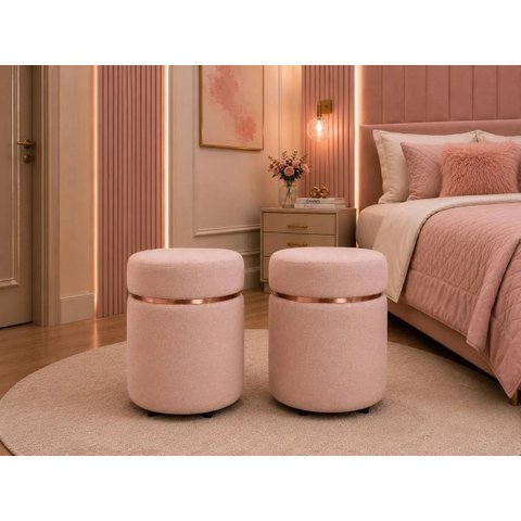 Kit de Puff Superior Rose Gold, Cor Rosa Linho - Let Móveis