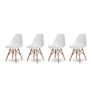 Kit 4 Cadeiras Base Madeira Eiffel Charles Eames Wood Jantar Branco