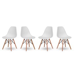 Kit 4 Cadeiras Base Madeira Eiffel Charles Eames Wood Jantar Branco - 4